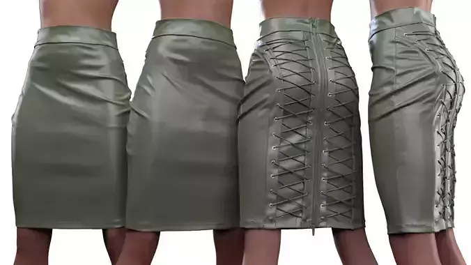 Double Laced Back Leather Skirt 3D model