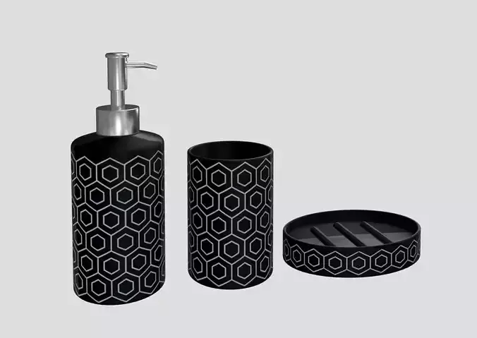 Soap accessories set black hexagon pattern soap dish dispenser