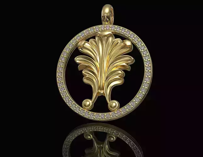 Vintage Leaf pendant with diamond frame