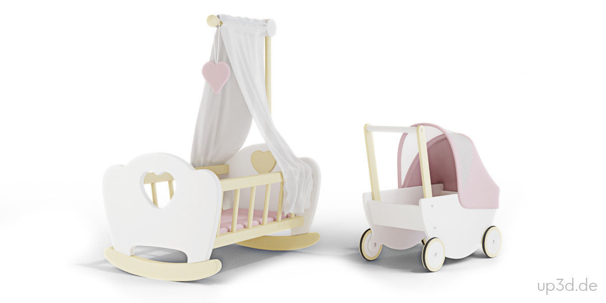 Wood Toys Dolls And Stroller 3D model_9