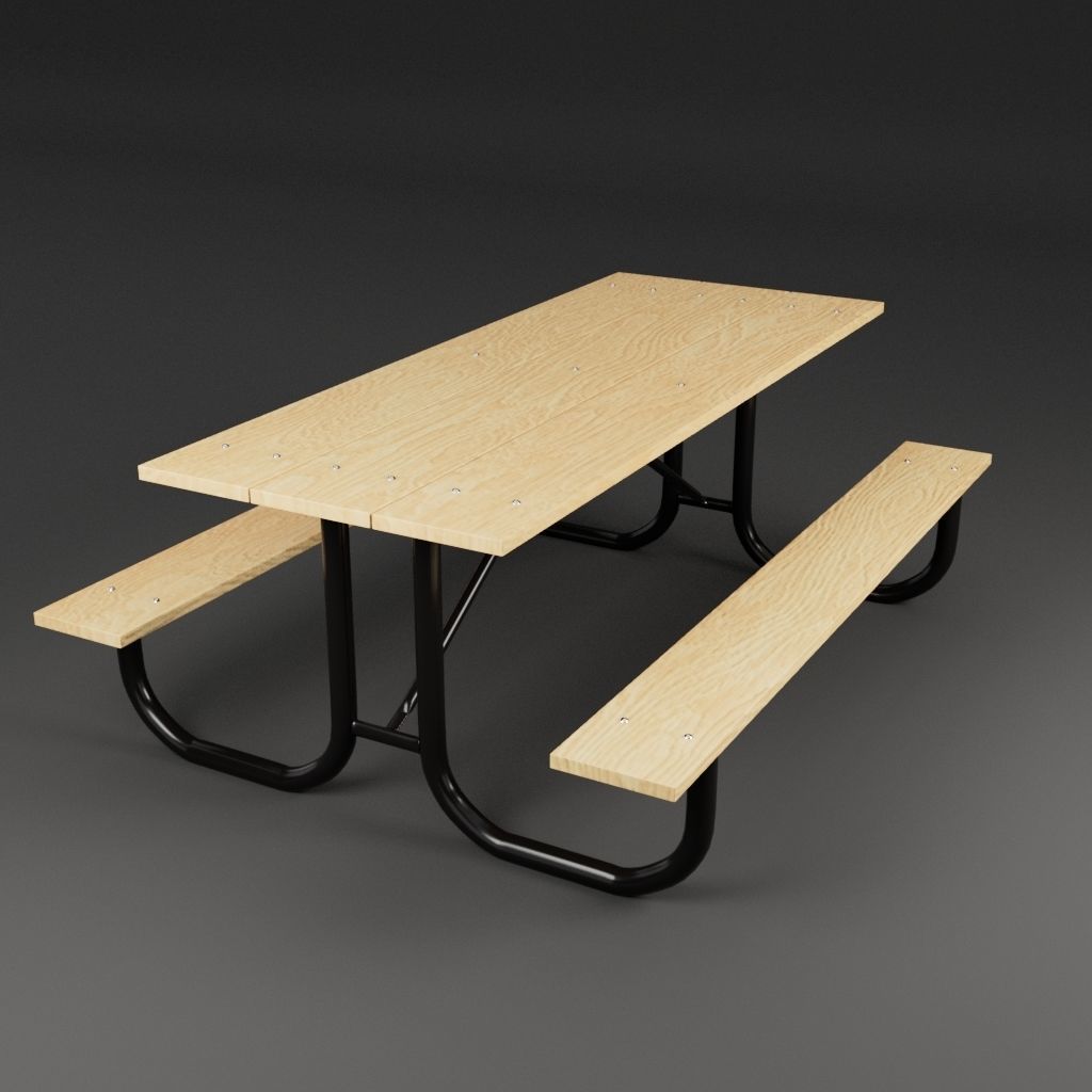 Picnic Table 3D Model Old weathered and new light colored wood 3D model_3