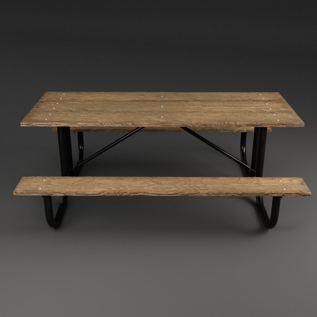 Picnic Table 3D Model Old weathered and new light colored wood 3D model_1