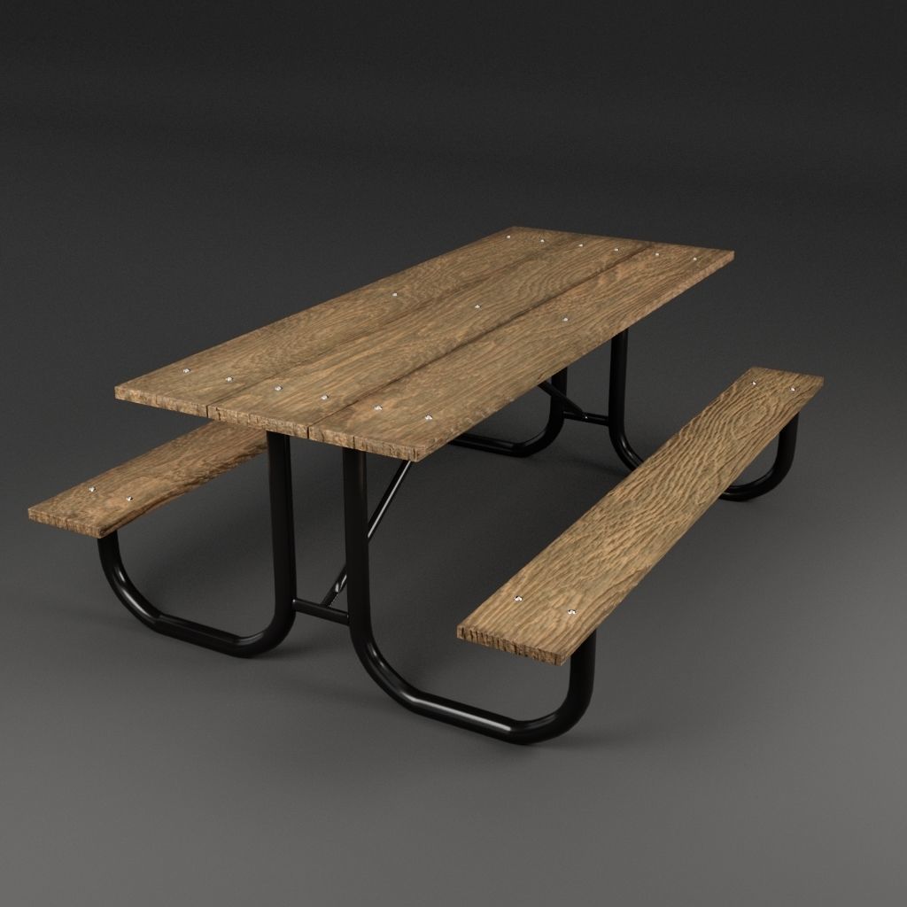 Picnic Table 3D Model Old weathered and new light colored wood 3D model_2