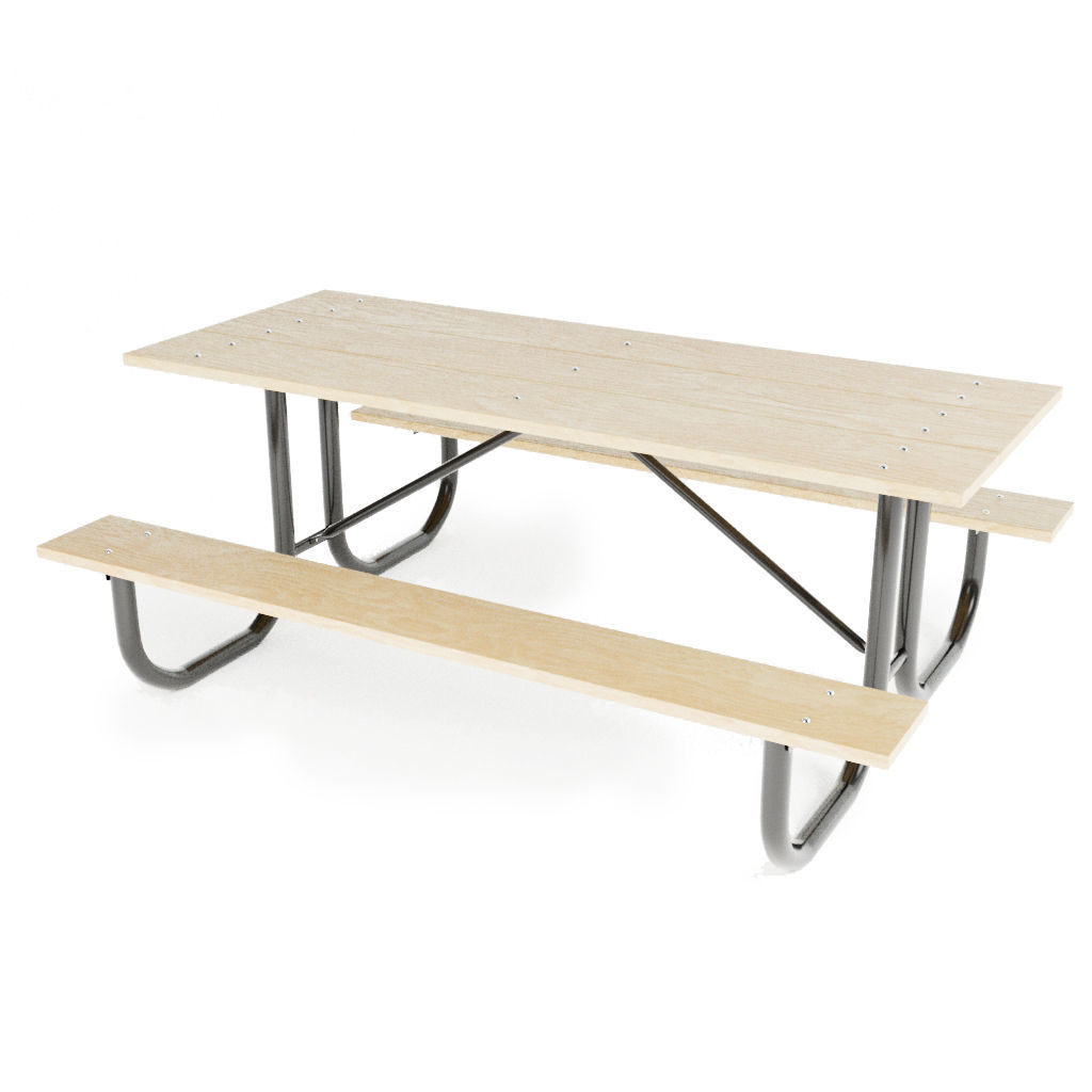 Picnic Table 3D Model Old weathered and new light colored wood 3D model_4