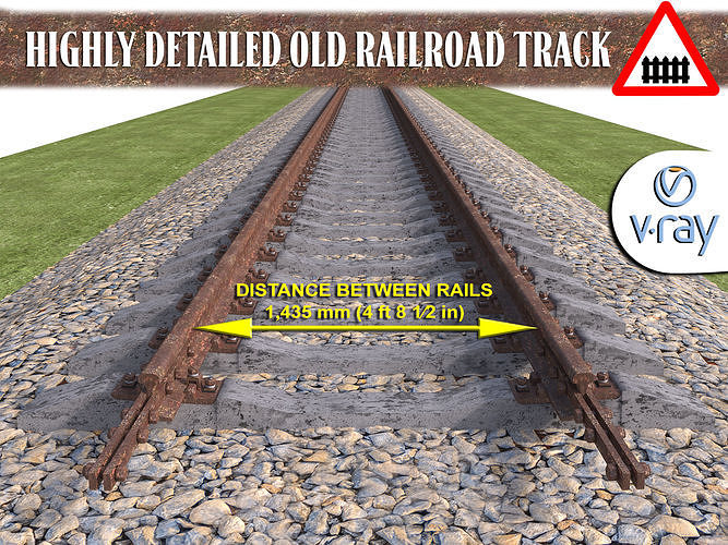 Highly detailed old railroad track 3D model