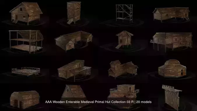 AAA Wooden Enterable Medieval Primal Hut Collection 03 R 3D Model Pack 2
