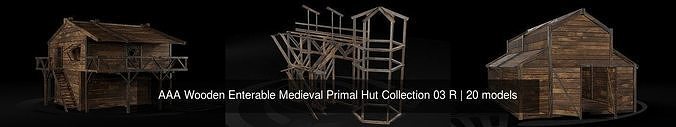 AAA Wooden Enterable Medieval Primal Hut Collection 03 R 3D Model Pack 6