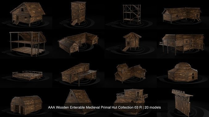AAA Wooden Enterable Medieval Primal Hut Collection 03 R 3D Model Pack 3