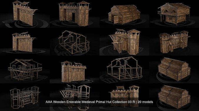AAA Wooden Enterable Medieval Primal Hut Collection 03 R 3D Model Pack 4