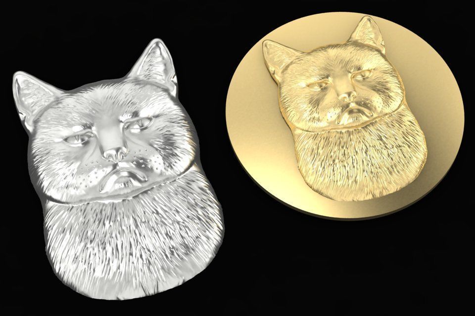 sad and angry cat bas-relief 3D print model_4