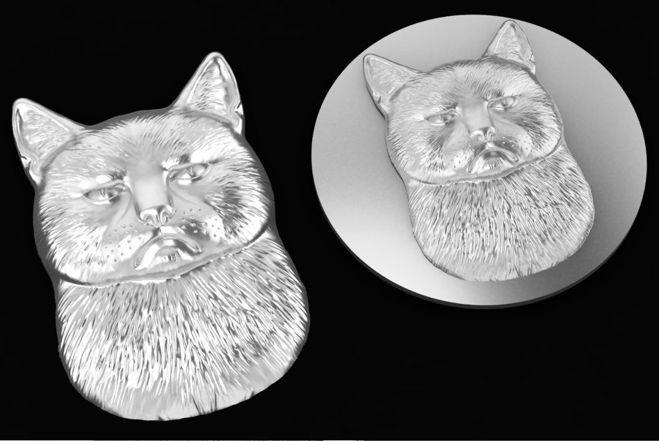 sad and angry cat bas-relief 3D print model_7