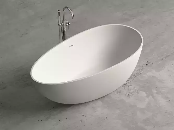 Freestanding resin oval bathtub with floor-mounted tap 11