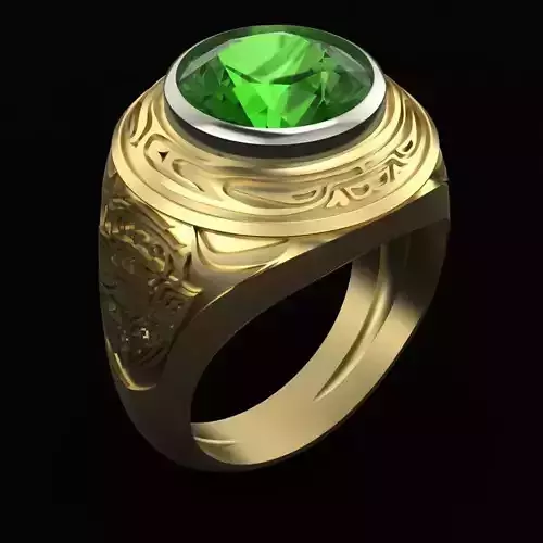 mens signet ring with ethnic pattern