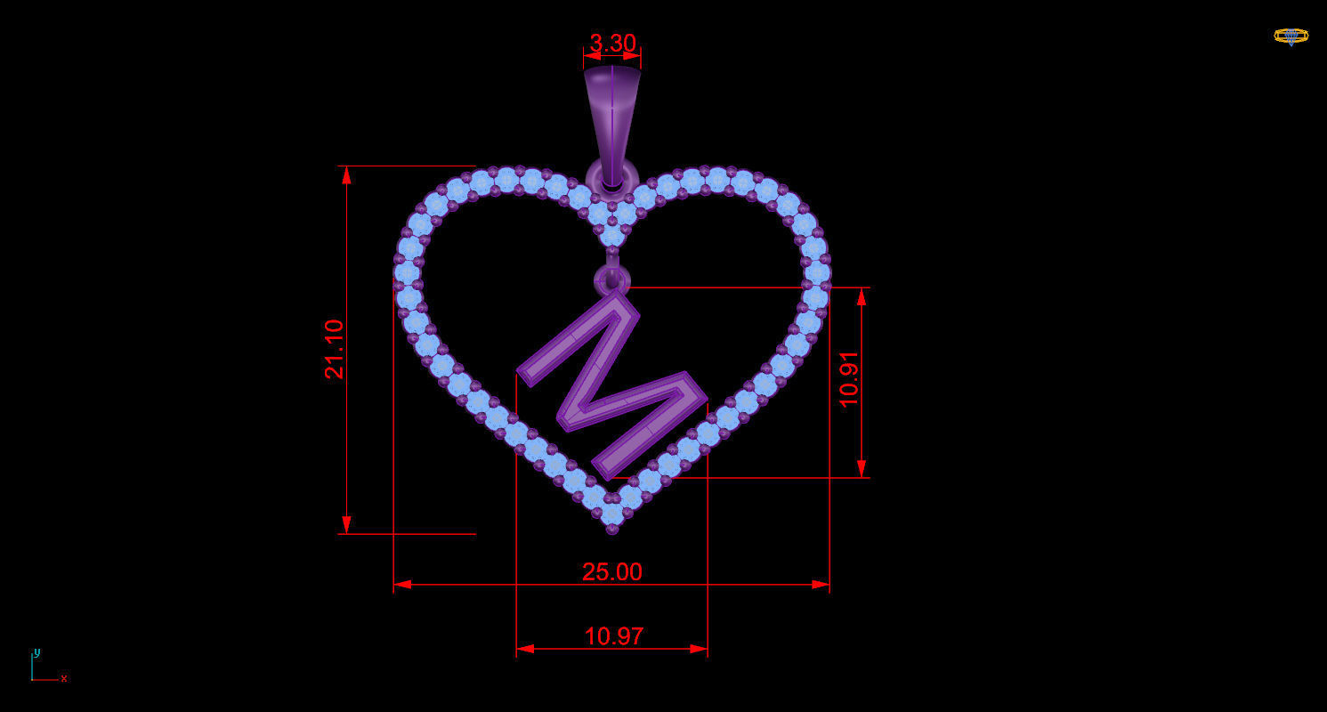 Heart Alphabet M 3D print model_9