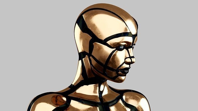 Rigged GOLDEN ANDROID Female Low-poly 3D model