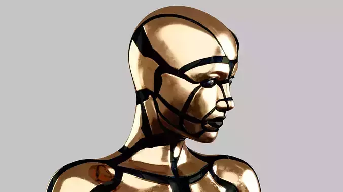 Rigged GOLDEN ANDROID Female Low-poly 3D model