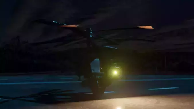 chairocoptra helicopter on road at night