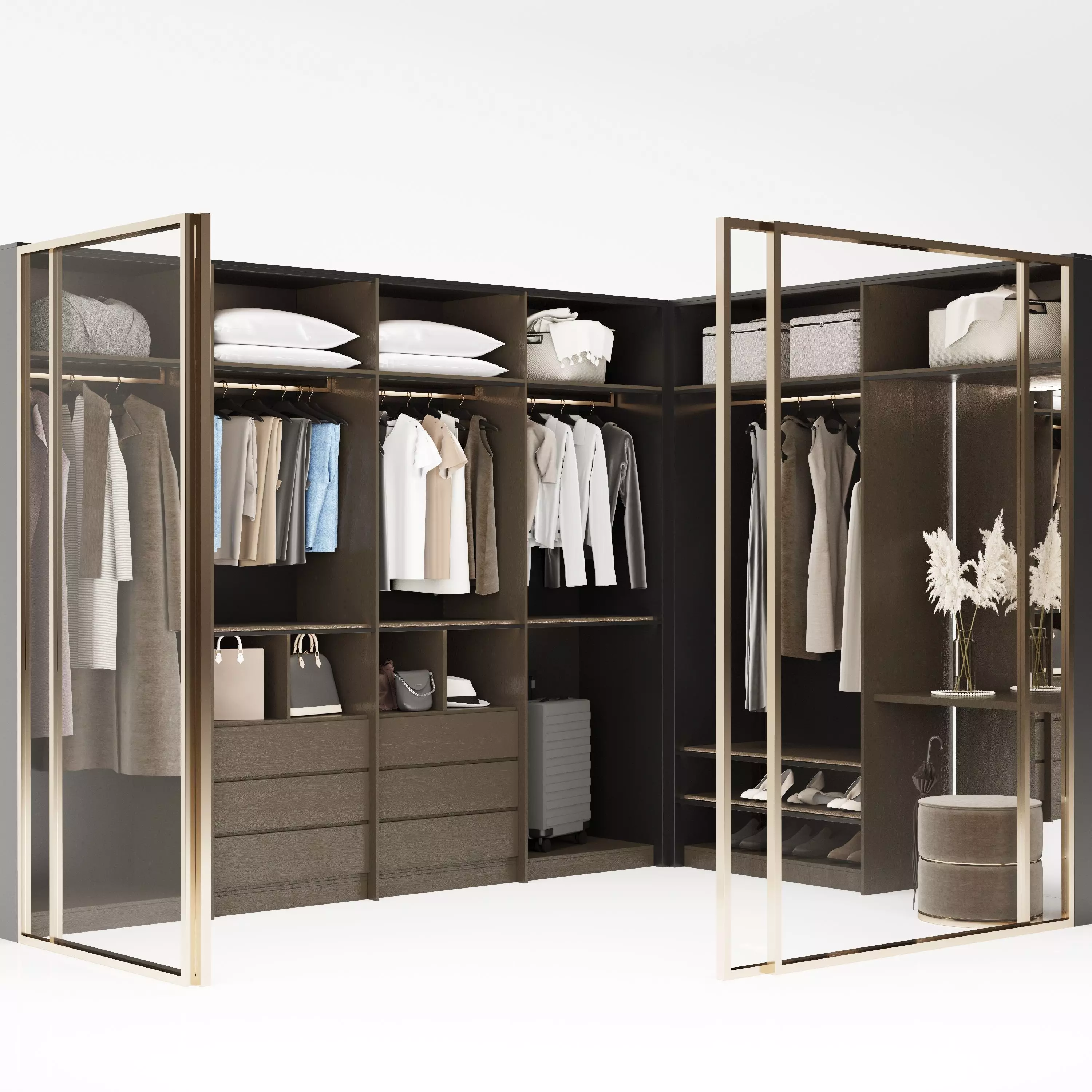 Wardrobe 1 walk in with glass doors 3D model_0