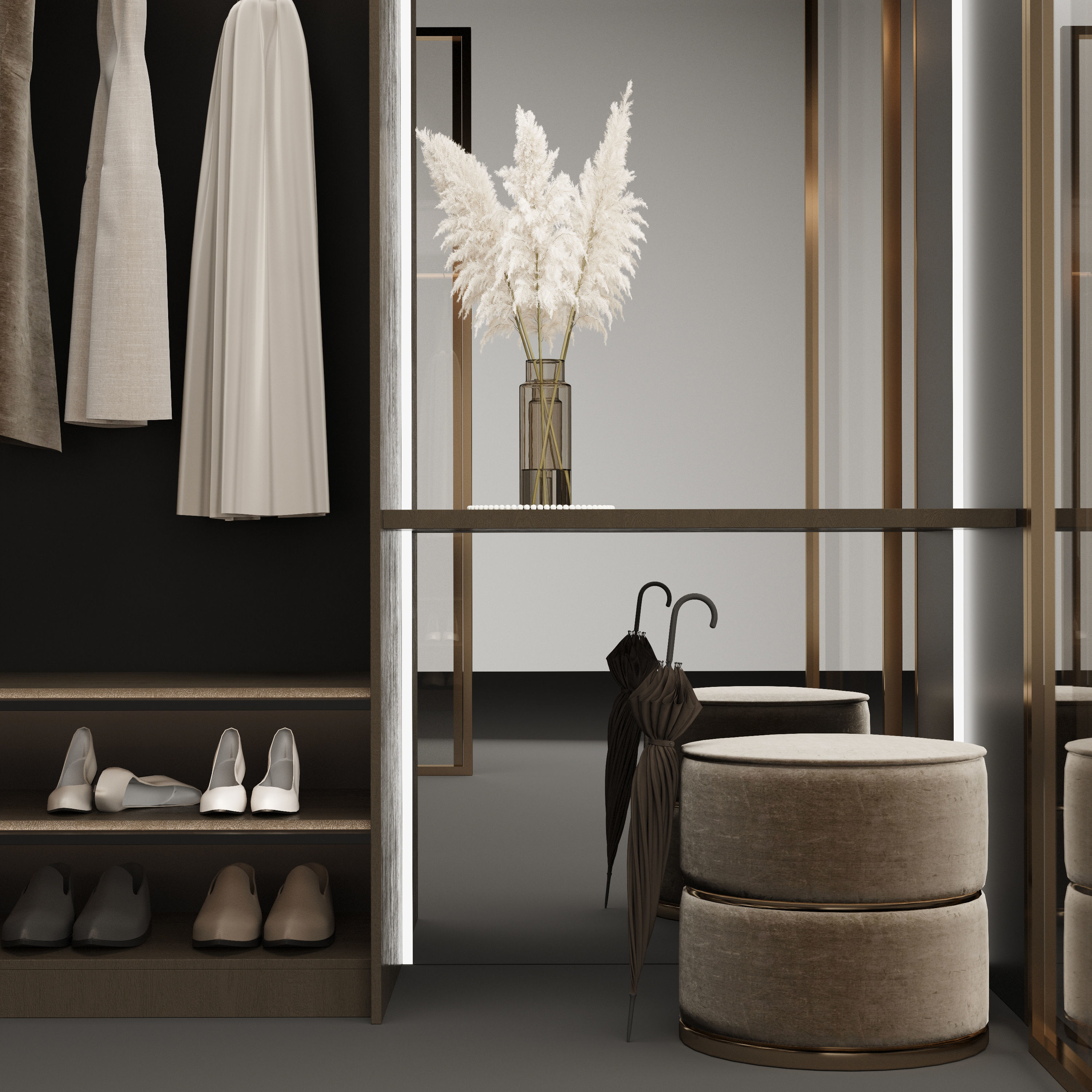 Wardrobe 1 walk in with glass doors 3D model_5
