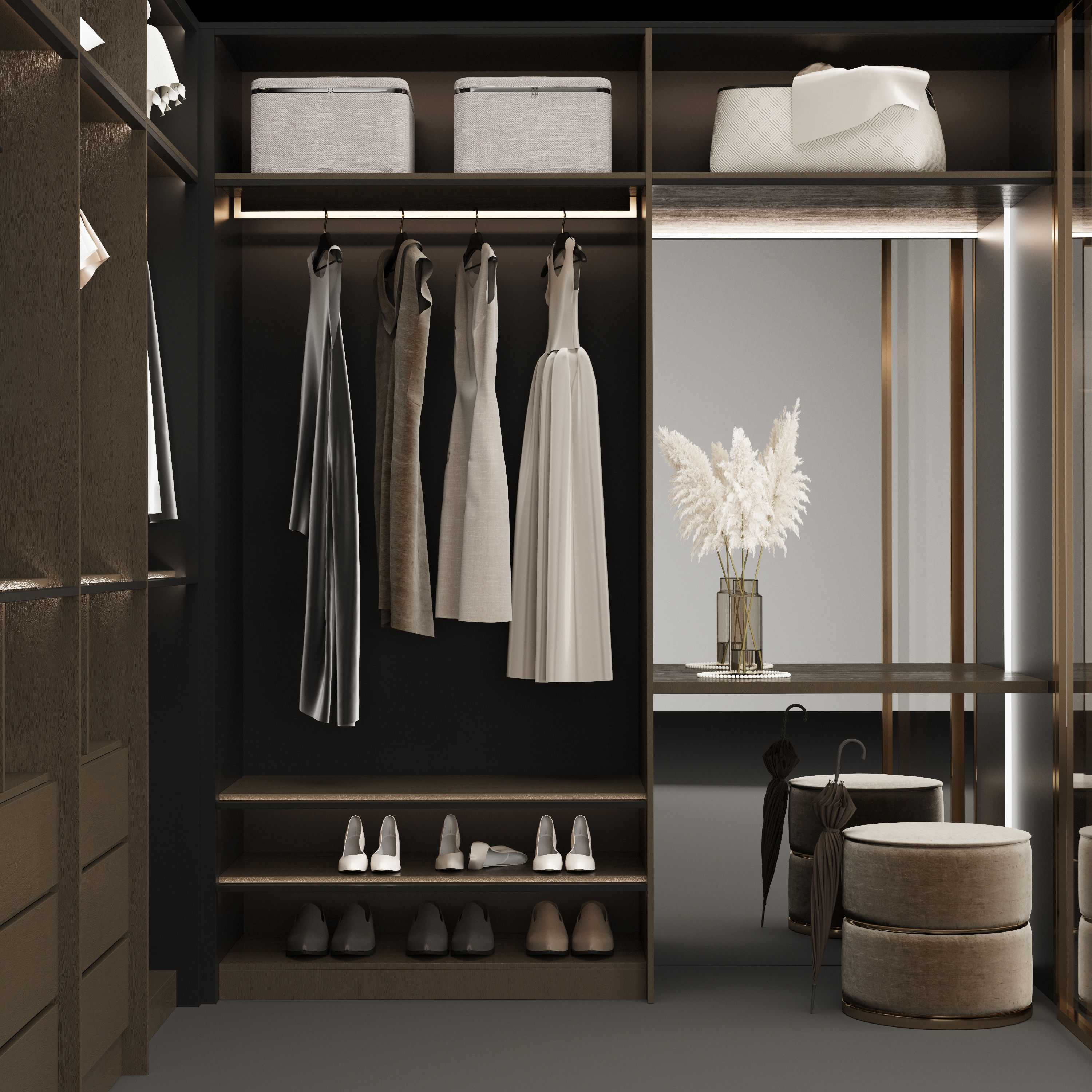 Wardrobe 1 walk in with glass doors 3D model_4