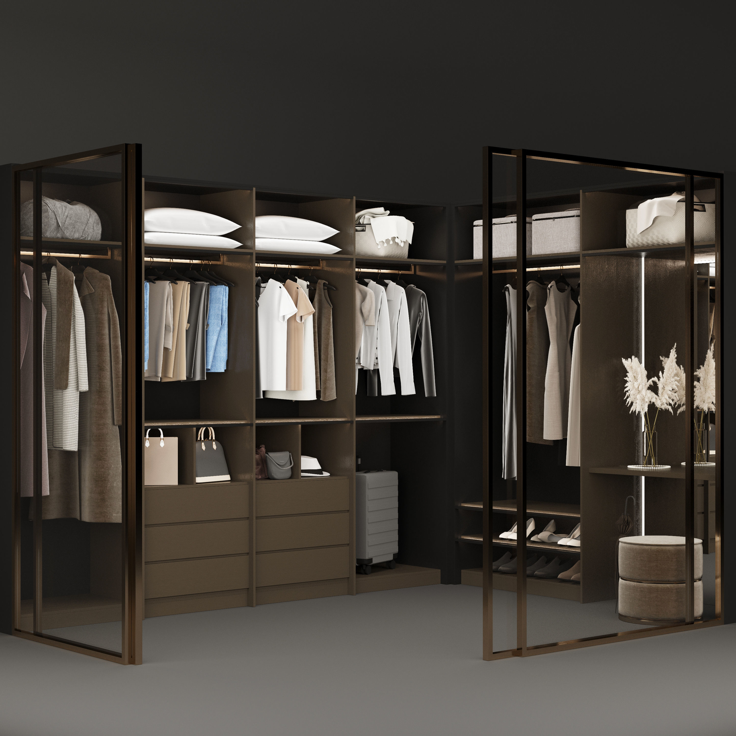 Wardrobe 1 walk in with glass doors 3D model_2