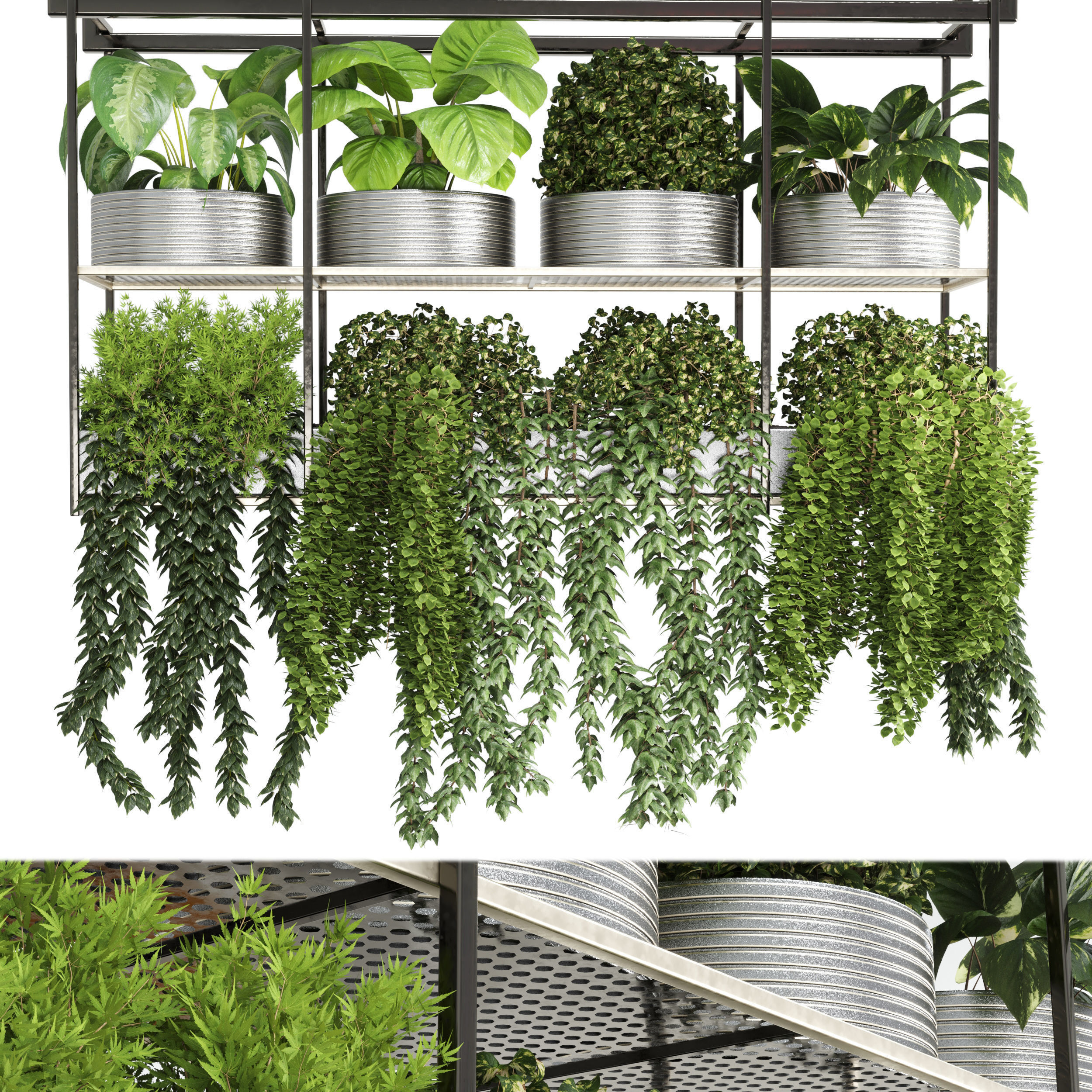 collection Indoor plants hanging pot-metal bax vase 04 Low-poly 3D model_2