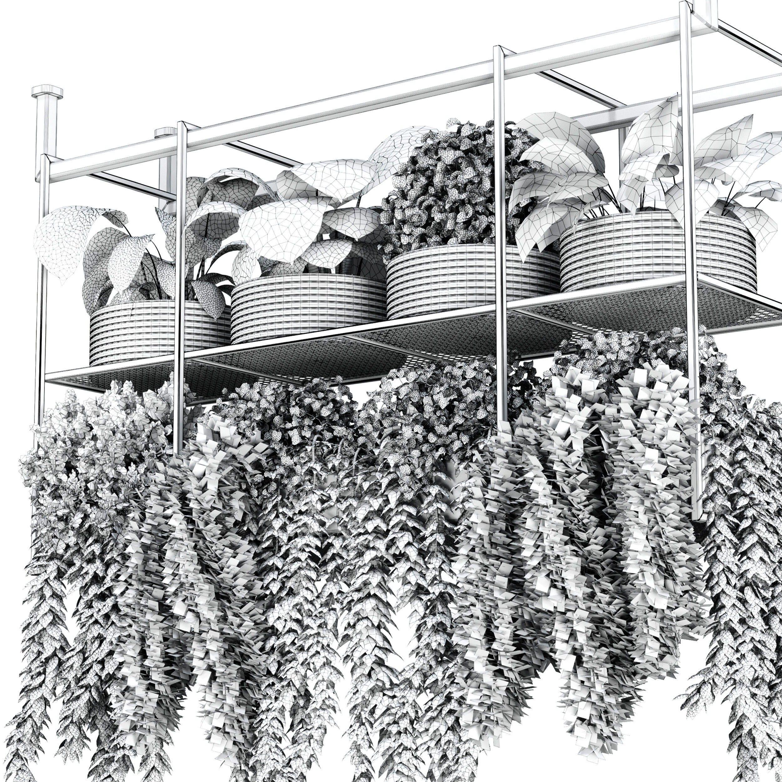 collection Indoor plants hanging pot-metal bax vase 04 Low-poly 3D model_3