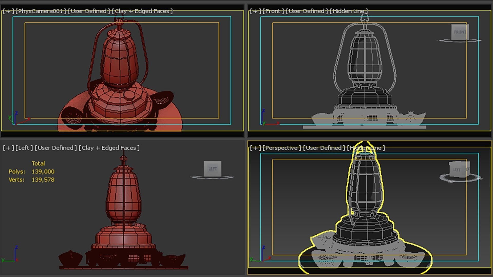 Chinese kerosene with gold ingot 3D model_7