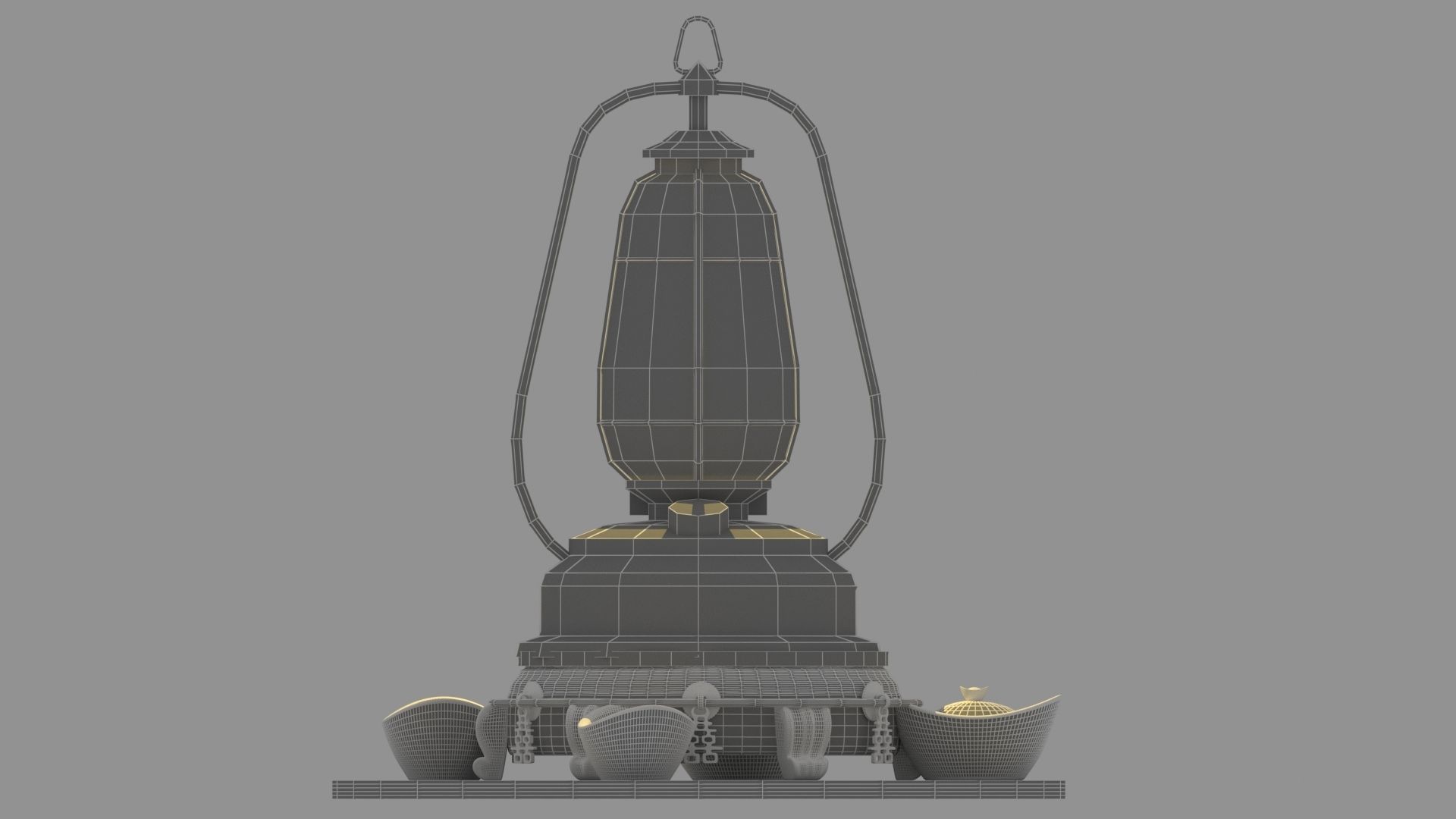 Chinese kerosene with gold ingot 3D model_5