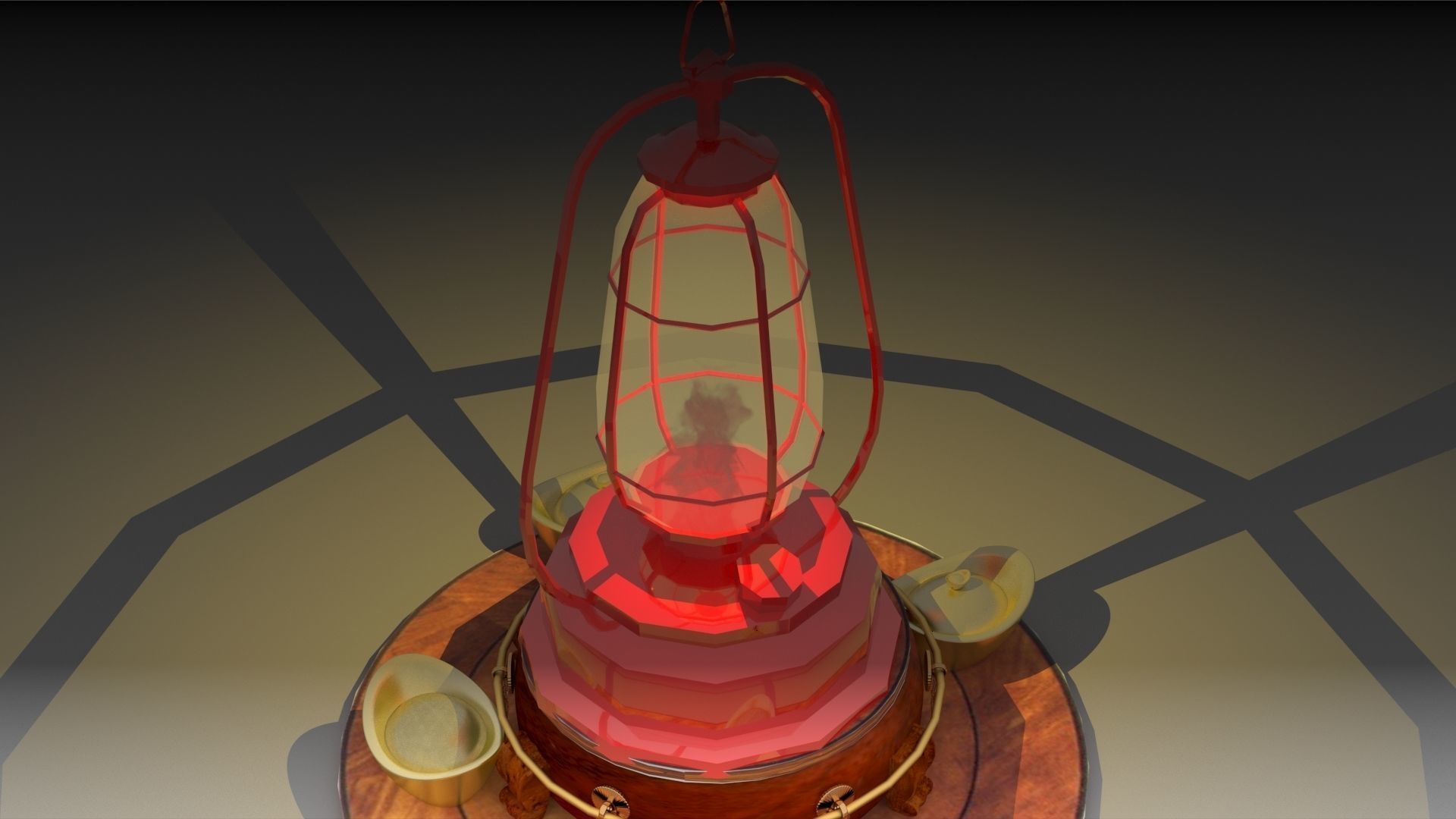 Chinese kerosene with gold ingot 3D model_2