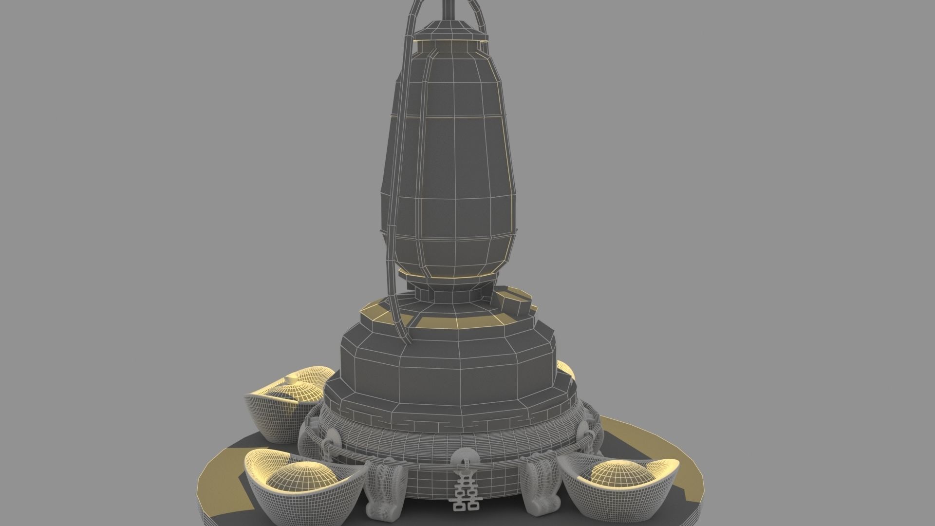 Chinese kerosene with gold ingot 3D model_6
