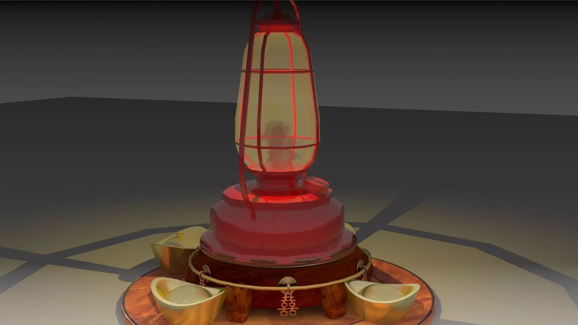 Chinese kerosene with gold ingot 3D model_0