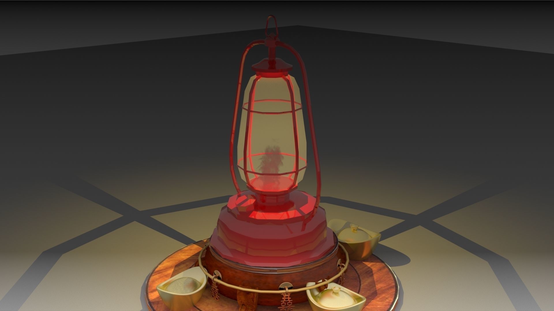 Chinese kerosene with gold ingot 3D model_3