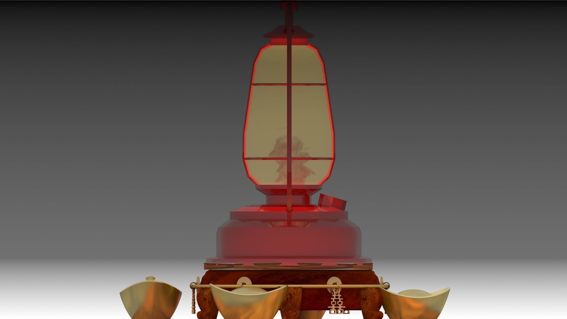 Chinese kerosene with gold ingot 3D model_1