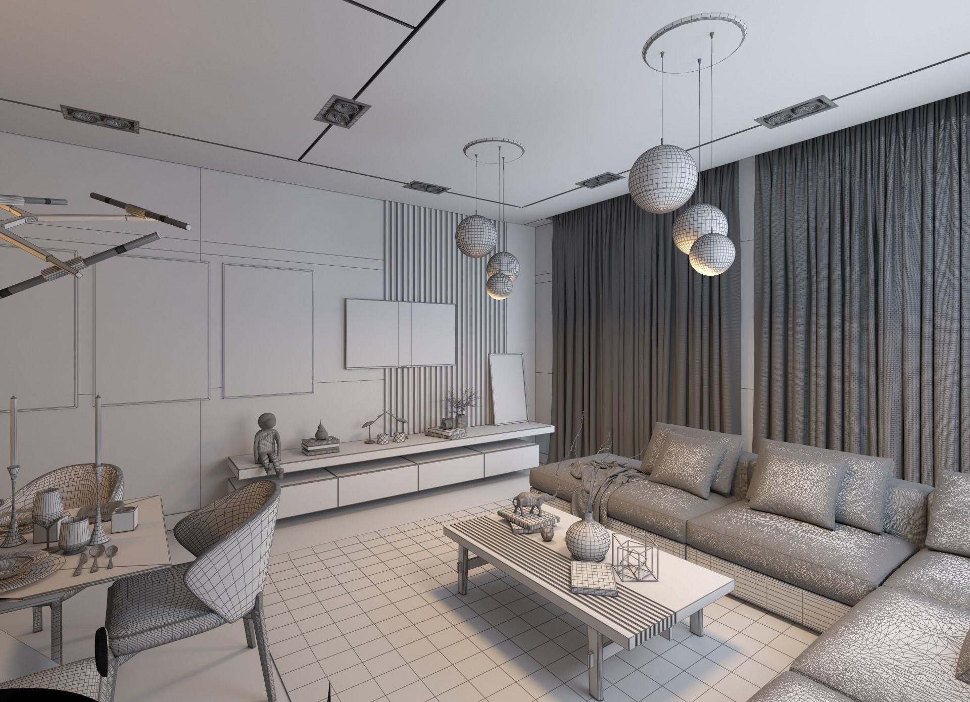 living room Modern style Realistic interior design 3dsmax  vray  3D model_21