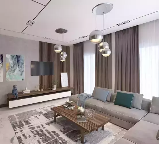 living room Modern style Realistic interior design 3dsmax  vray  3D model