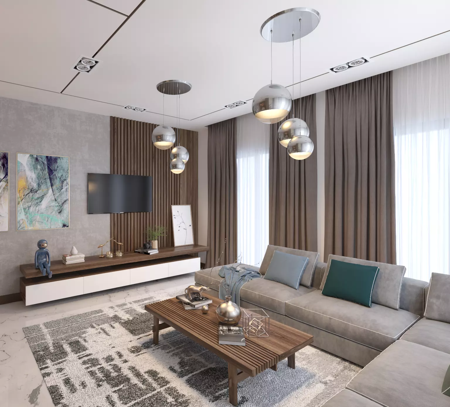 living room Modern style Realistic interior design 3dsmax  vray  3D model_0