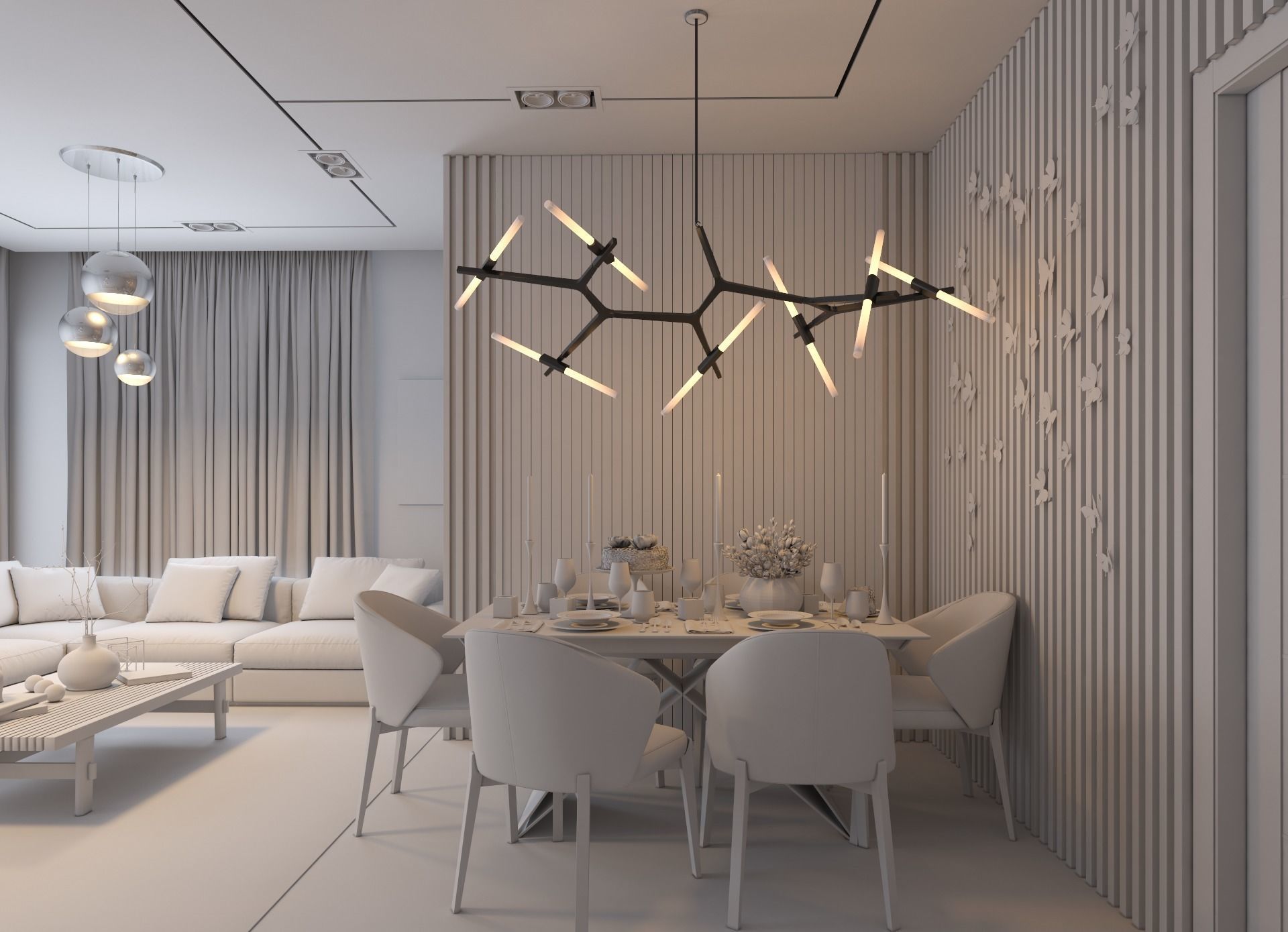 living room Modern style Realistic interior design 3dsmax  vray  3D model_10