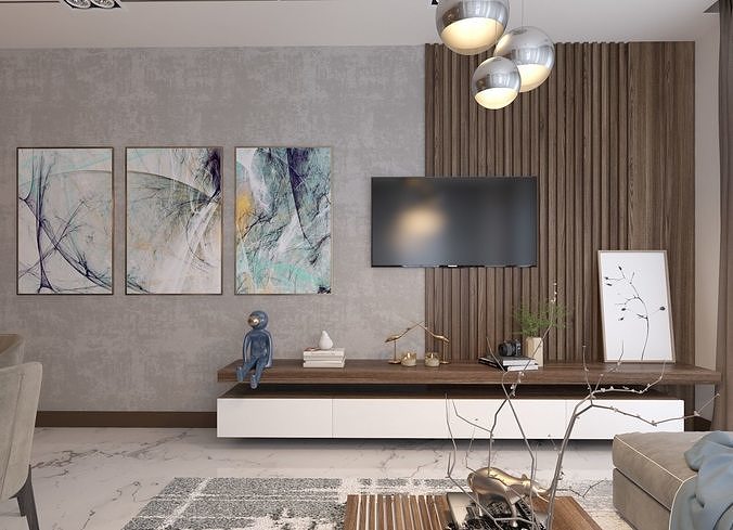 living room Modern style Realistic interior design 3dsmax  vray  3D model 6