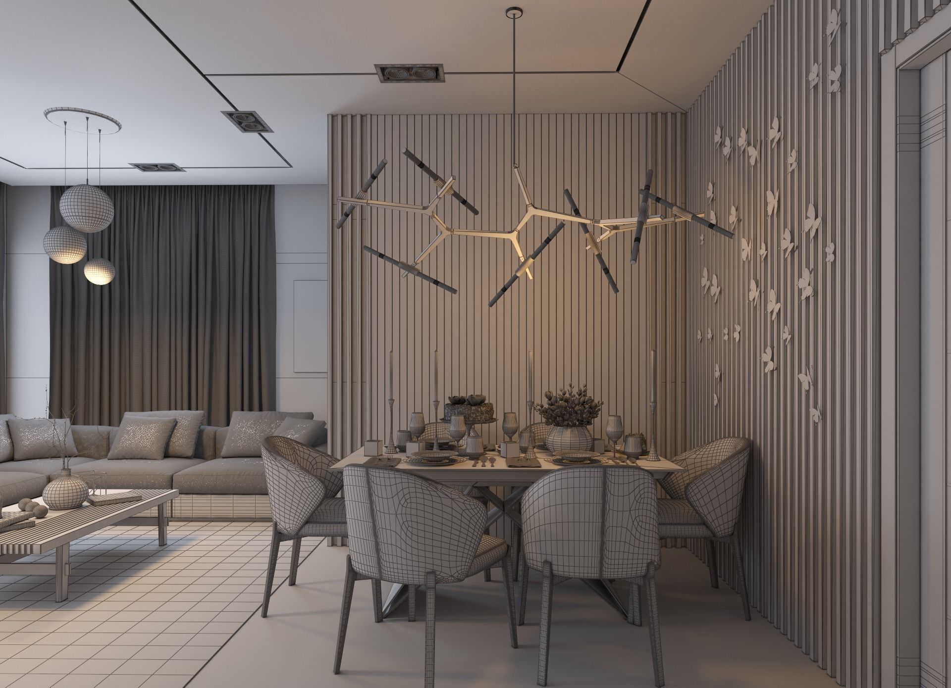 living room Modern style Realistic interior design 3dsmax  vray  3D model_20