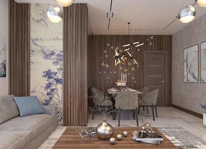 living room Modern style Realistic interior design 3dsmax  vray  3D model 4