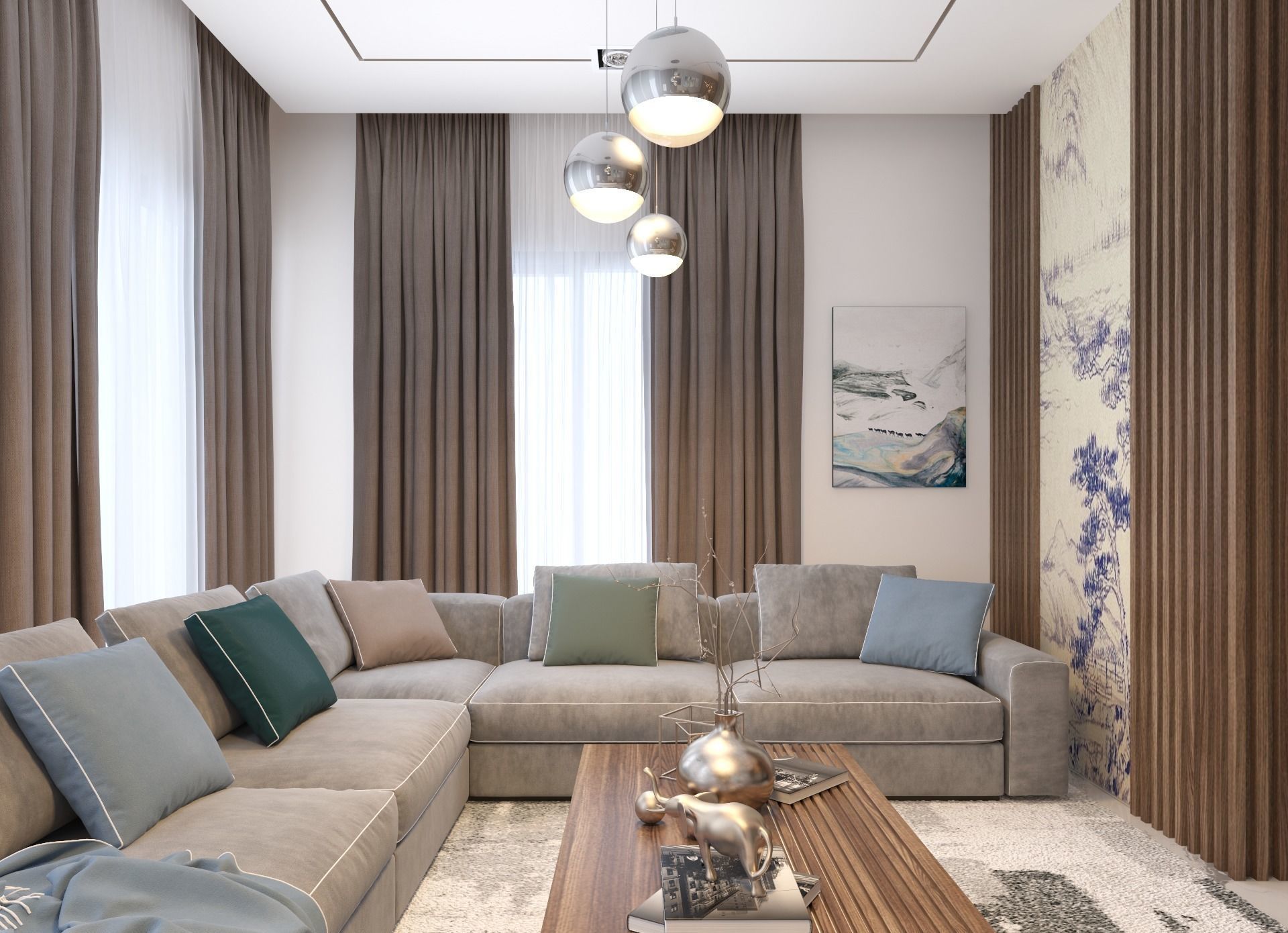 living room Modern style Realistic interior design 3dsmax  vray  3D model_7