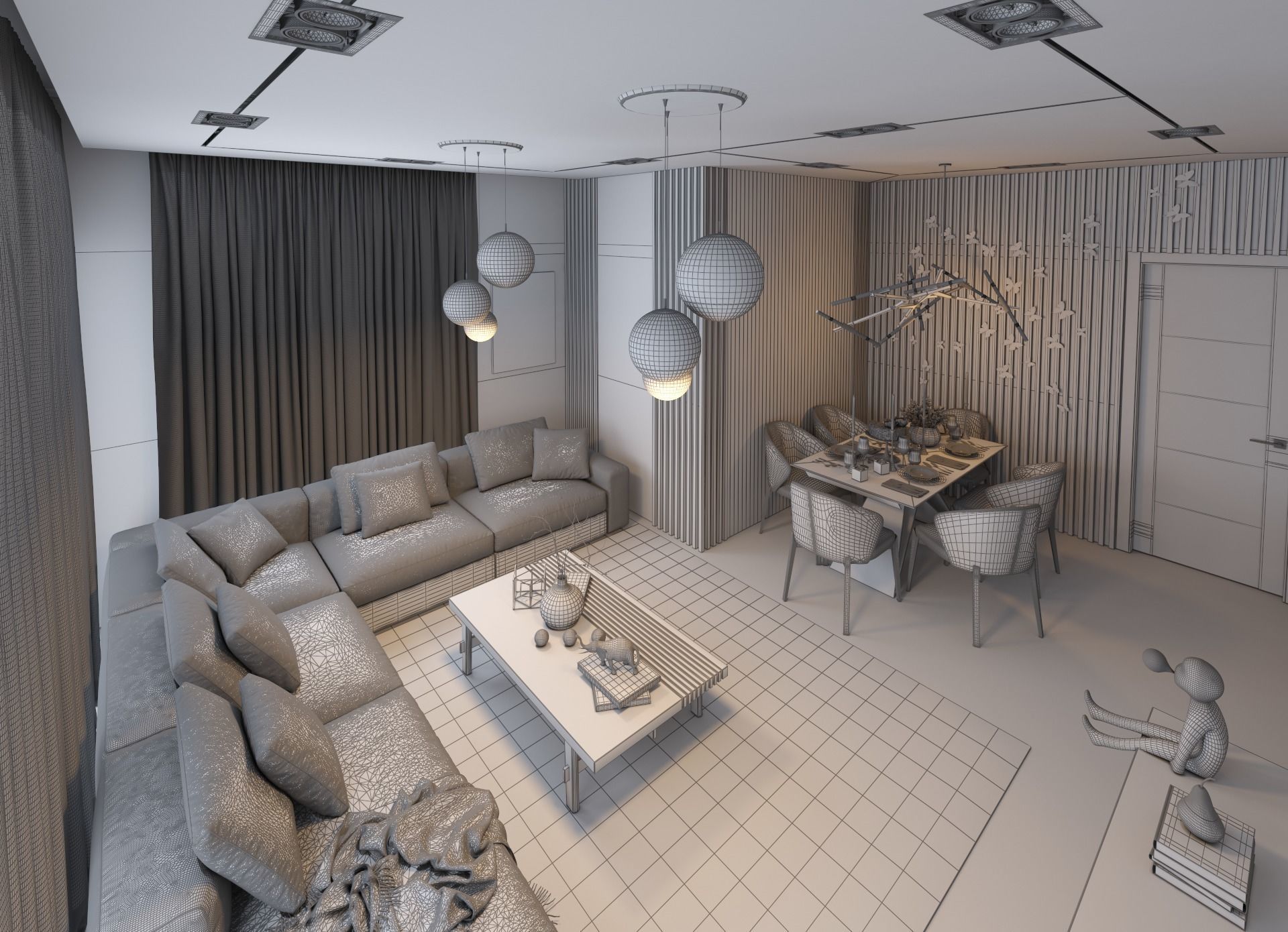 living room Modern style Realistic interior design 3dsmax  vray  3D model_22