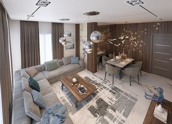 living room Modern style Realistic interior design 3dsmax  vray  3D model 2
