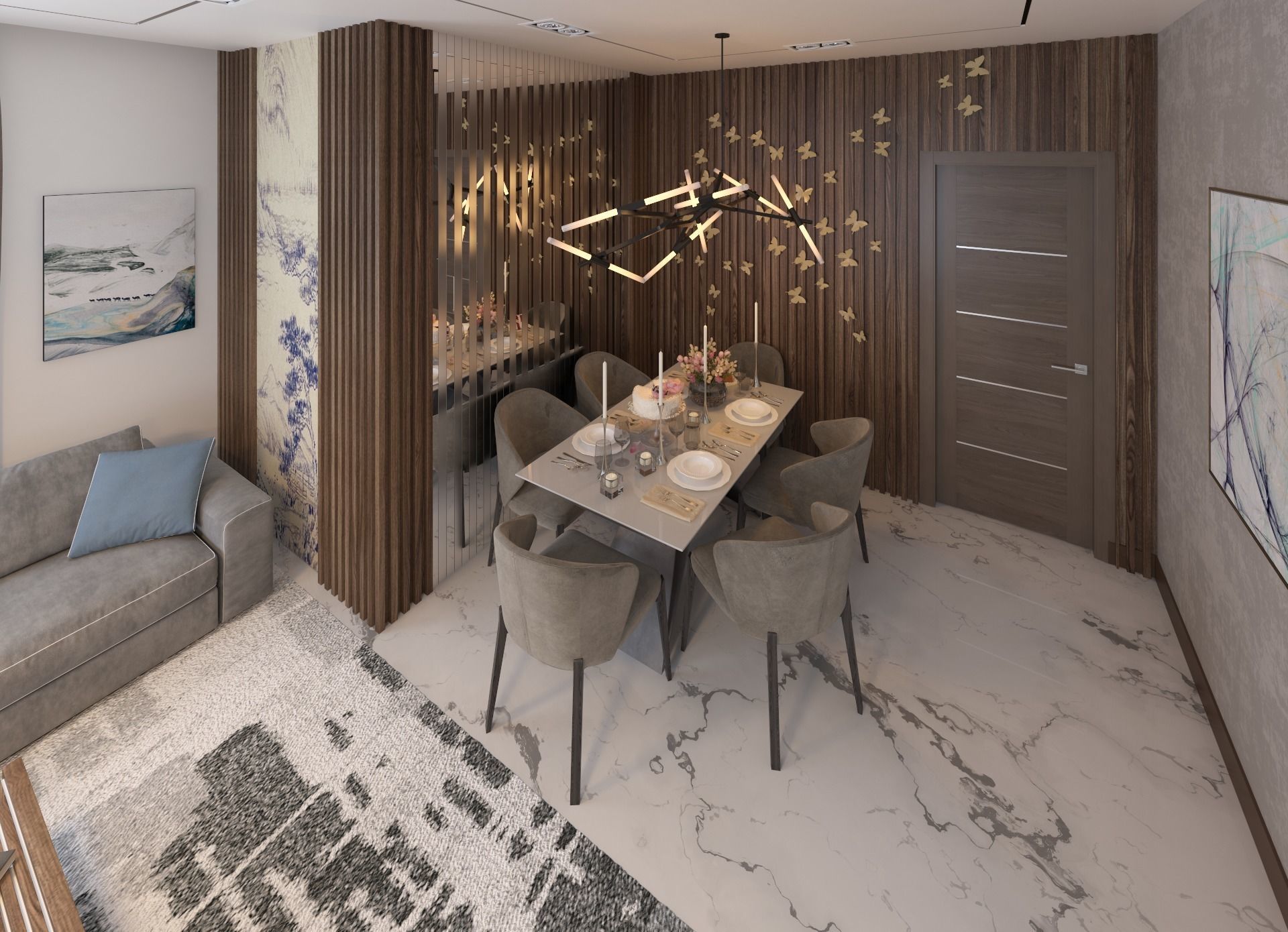 living room Modern style Realistic interior design 3dsmax  vray  3D model_4