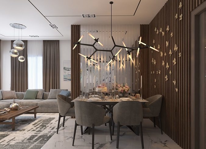 living room Modern style Realistic interior design 3dsmax  vray  3D model 3