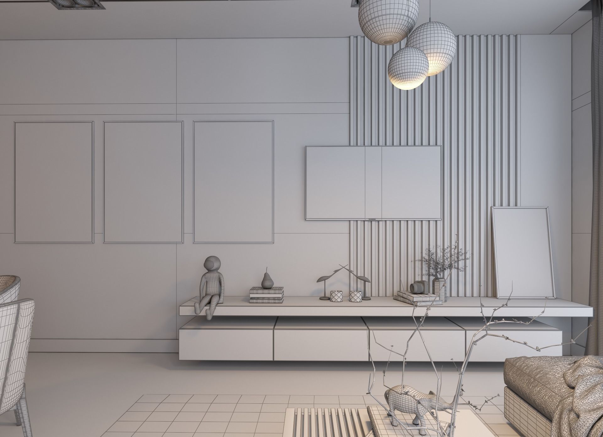 living room Modern style Realistic interior design 3dsmax  vray  3D model_25