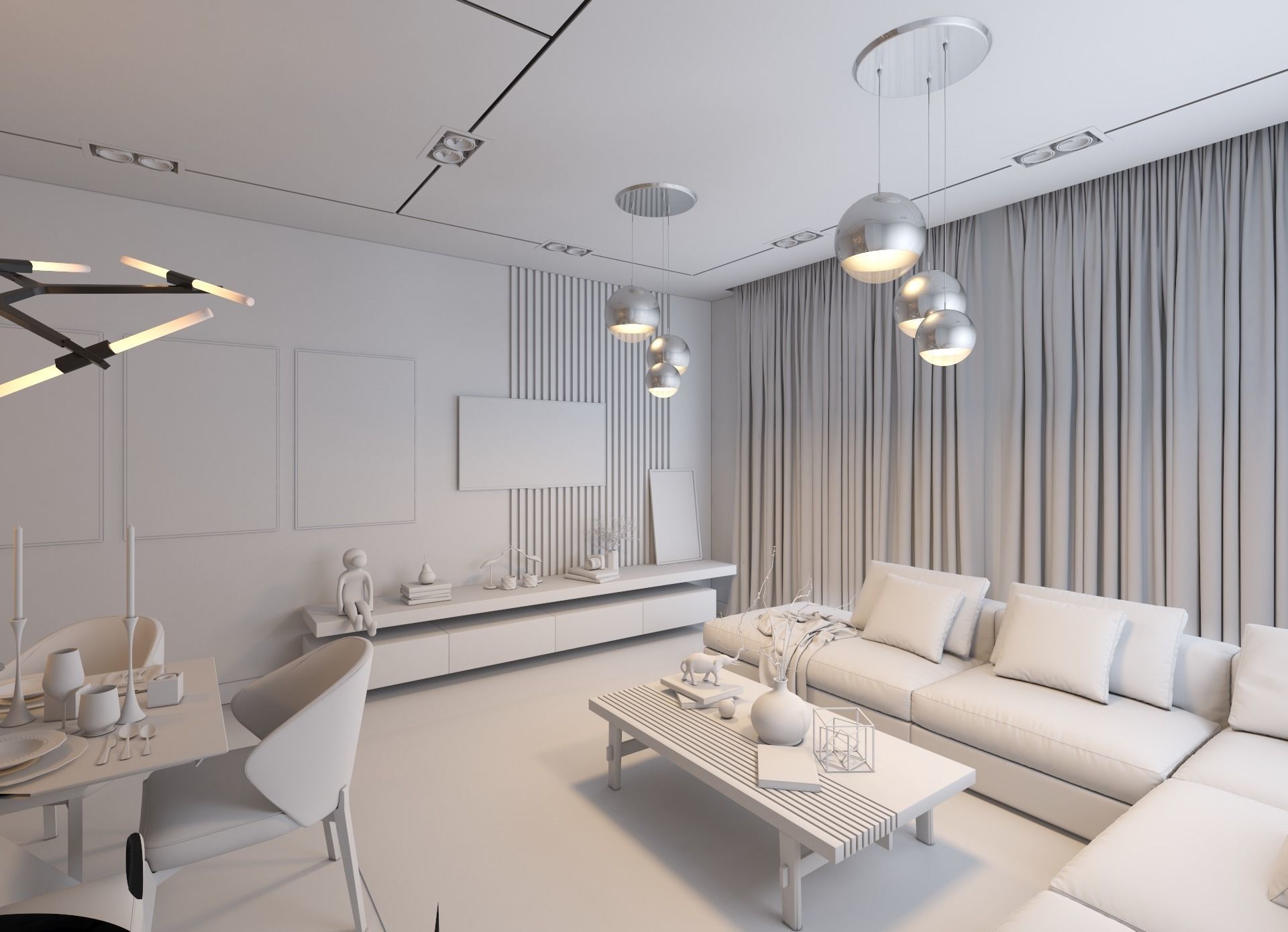 living room Modern style Realistic interior design 3dsmax  vray  3D model_11