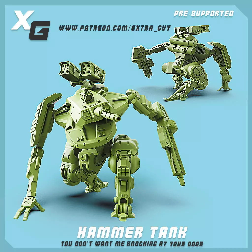 HAMMER TANK 75mm Presupported For 3D Printing 3D print model