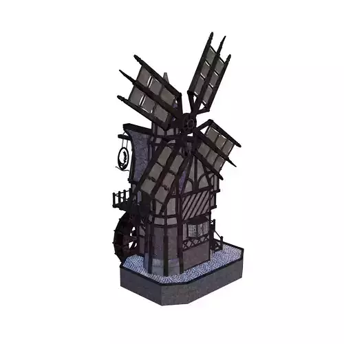 Windmill with water wheel Blender files with full 4k texture 3D model
